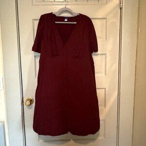 Button-Down Crepe Mini Dress, Maroon
